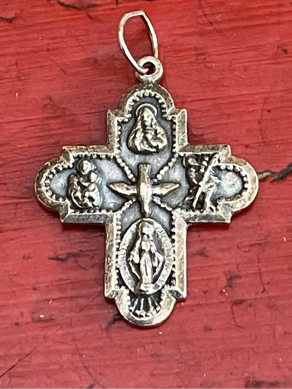 Vintage Catholic 4 Way Cross Silver Pendant
